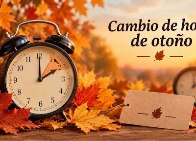 Cartel del aviso: RECUERDA, EL RELOJ CAMBIA ESTE FIN DE SEMANA
